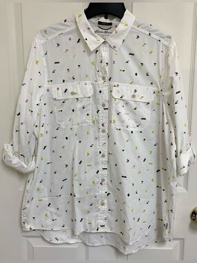 NWT Eddie Bauer Shirt Women's XL White Travex Roll Tab Vented Pockets Outdoor
